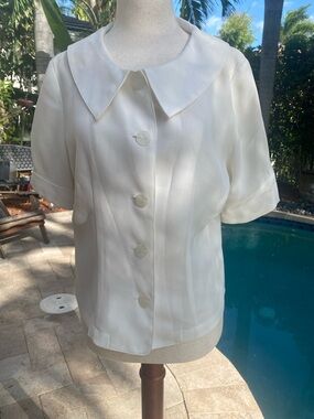 Vintage Cream Short-Sleeve Button Front Blouse